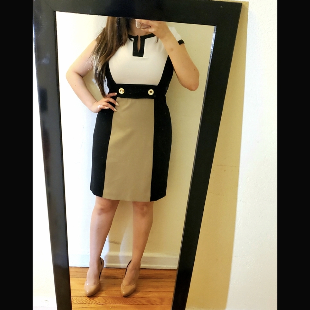 Colorblock V Neck Dress